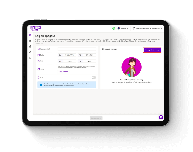 En iPad med skjermbilde fra Numetrys Lærerportal