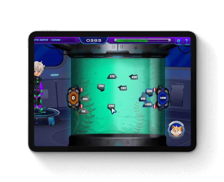 En iPad med skjermbilde fra matteoppdraget Magnetic Sorter
